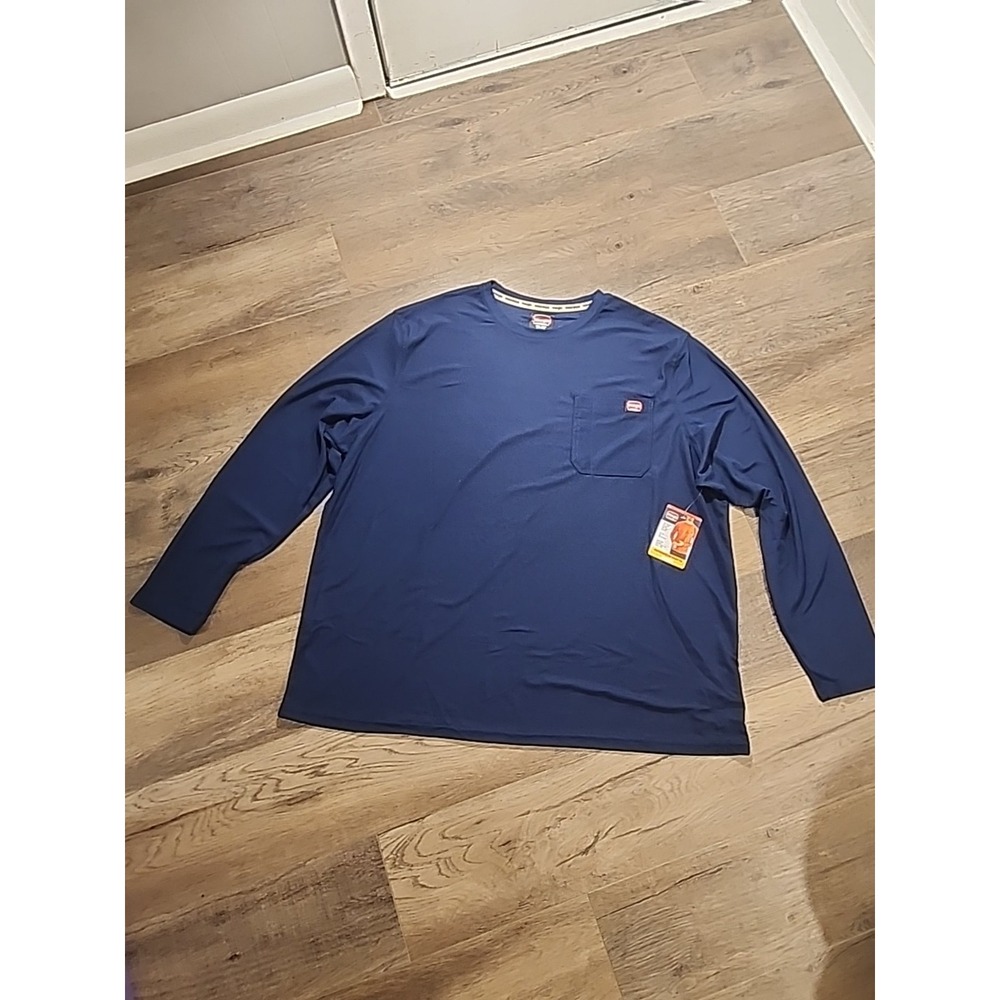 New Men's XXXL Wrangler Workwear Poly Long Sleeve Pullover Pocket Tshirt Blue‎